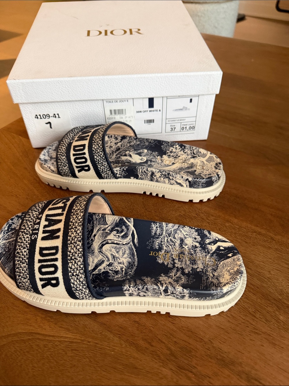 Dior Christian Dior Blue and White Toile Slide Sandals - Picture 4 of 5